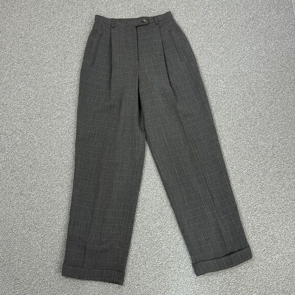 Geoffrey Beene Windowpane High Waist Cuff Hem Straight Leg Trouser Pants Grey 8 - Picture 7 of 16